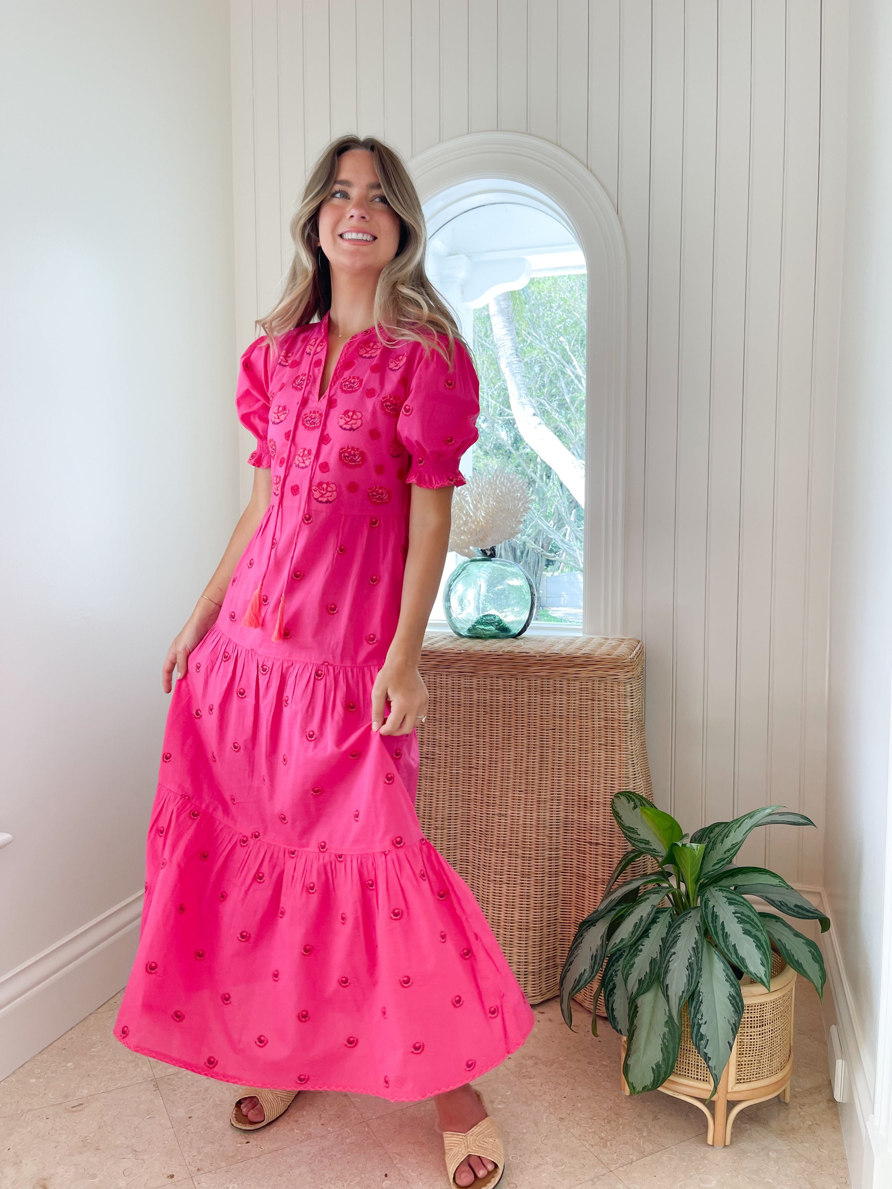 NIMO WITH LOVE Flaming Katy Dress Pink Rose Embroidery