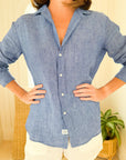 FRANK & EILEEN Eileen Button Up Blue Linen