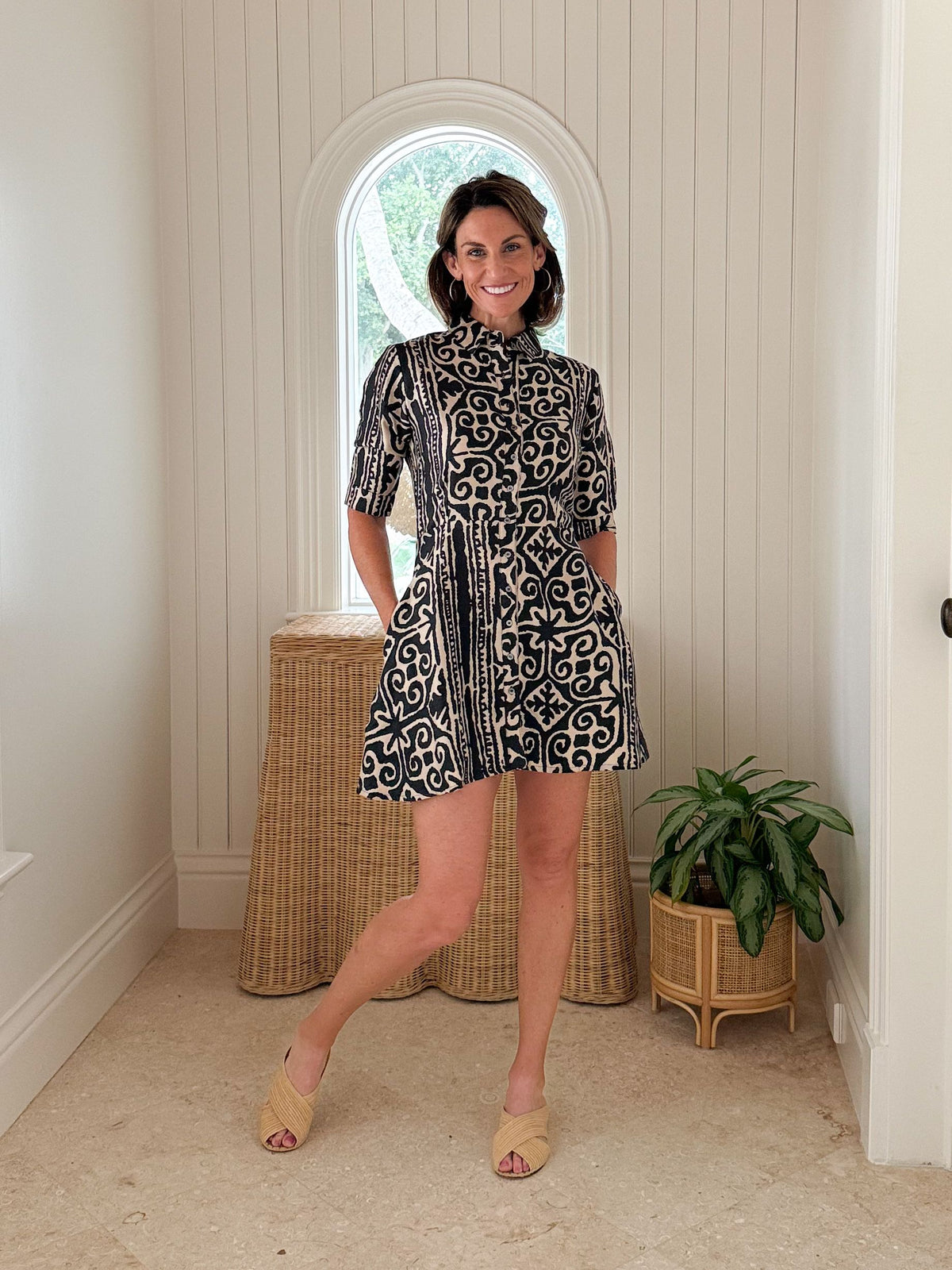 WALKER &amp; WADE Princess Short Dress Black Aztec