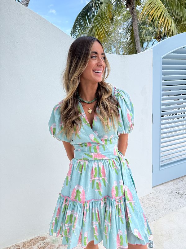 green dress with birds TILDA dress Geo Birds Lesley Evers
