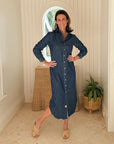 FRANK & EILEEN Rory Maxi Shirtdress Vintage Dark Wash Denim