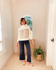 FRANK & EILEEN Monterey Sweater Ivory w/ Camel Stripe