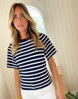 MINNIE ROSE Flutter Sleeve Top Navy/White Stripe