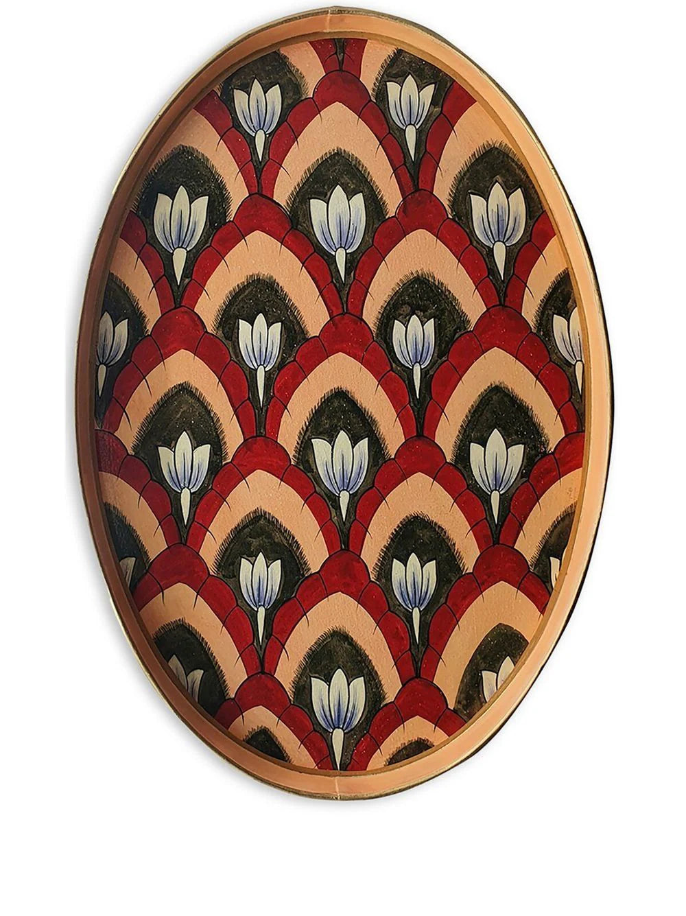 LES OTTOMANS Black &amp; Red Tulips Oval Tray