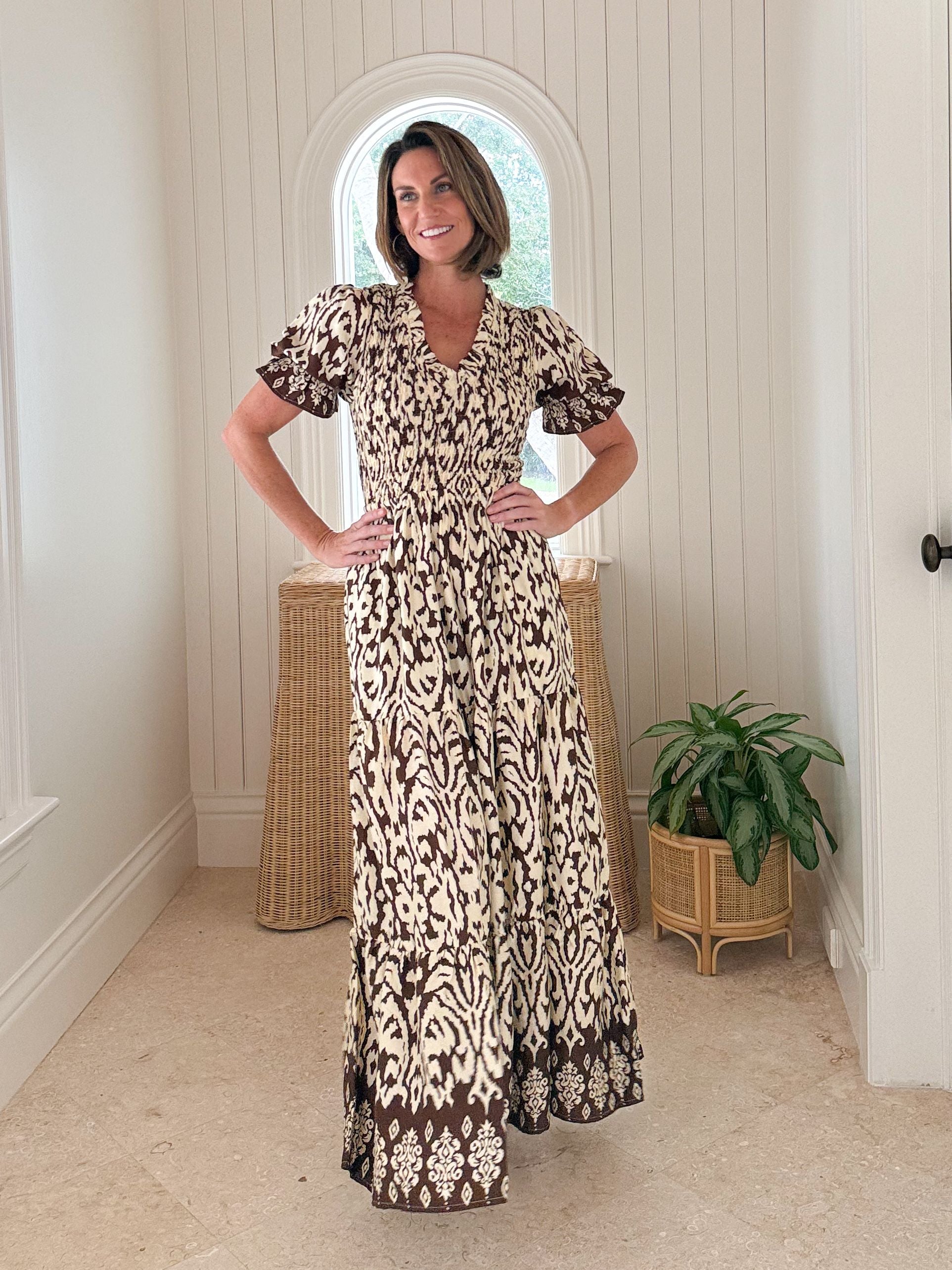 WALKER &amp; WADE Nancy Dress Chocolate Ikat