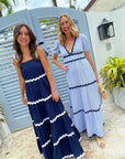 FINAL SALE SAIL TO SABLE V-Neck Puff Sleeve Maxi Blue & White Stripe