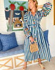 GUADALUPE Rambagh Stripe Emb Dress Blue