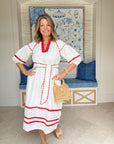 ROSE AND ROSE Fulham Dress White w/ Red