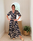 WALKER & WADE Daphne Dress Navy & Taupe Mod