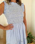 OLIPHANT Sleeveless Smocked Maxi Dress Chatham Blue