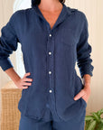 FRANK & EILEEN Eileen Button Up Navy Linen