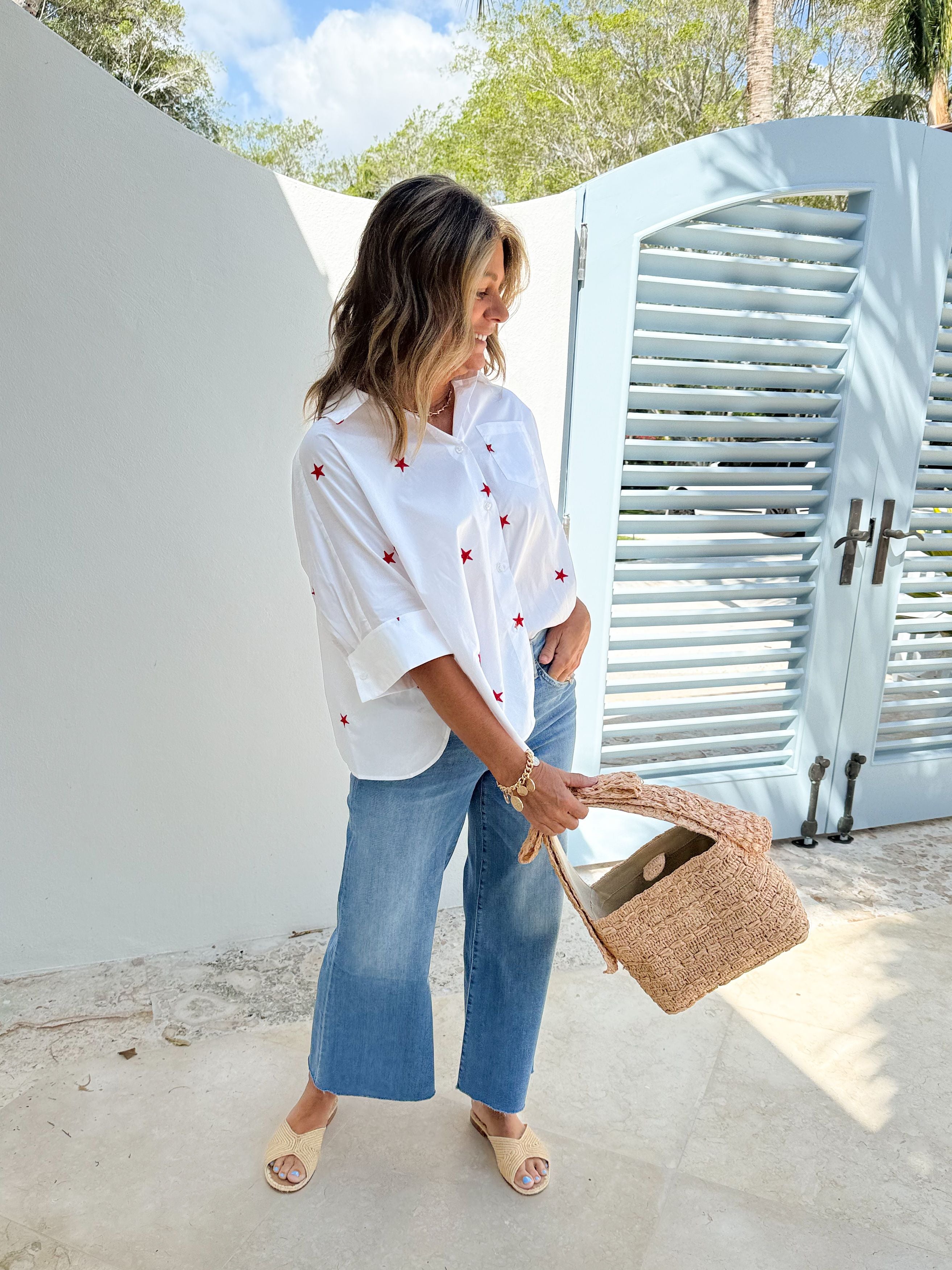 CARYN LAWN Swing Star Top White
