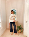 FRANK & EILEEN Monterey Sweater Ivory w/ Camel Stripe