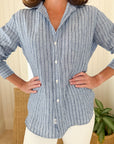 FRANK & EILEEN Eileen Button Up Blue/Navy Stripe Linen