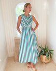 HUNTER BELL Kathleen Dress Emerald Stripe