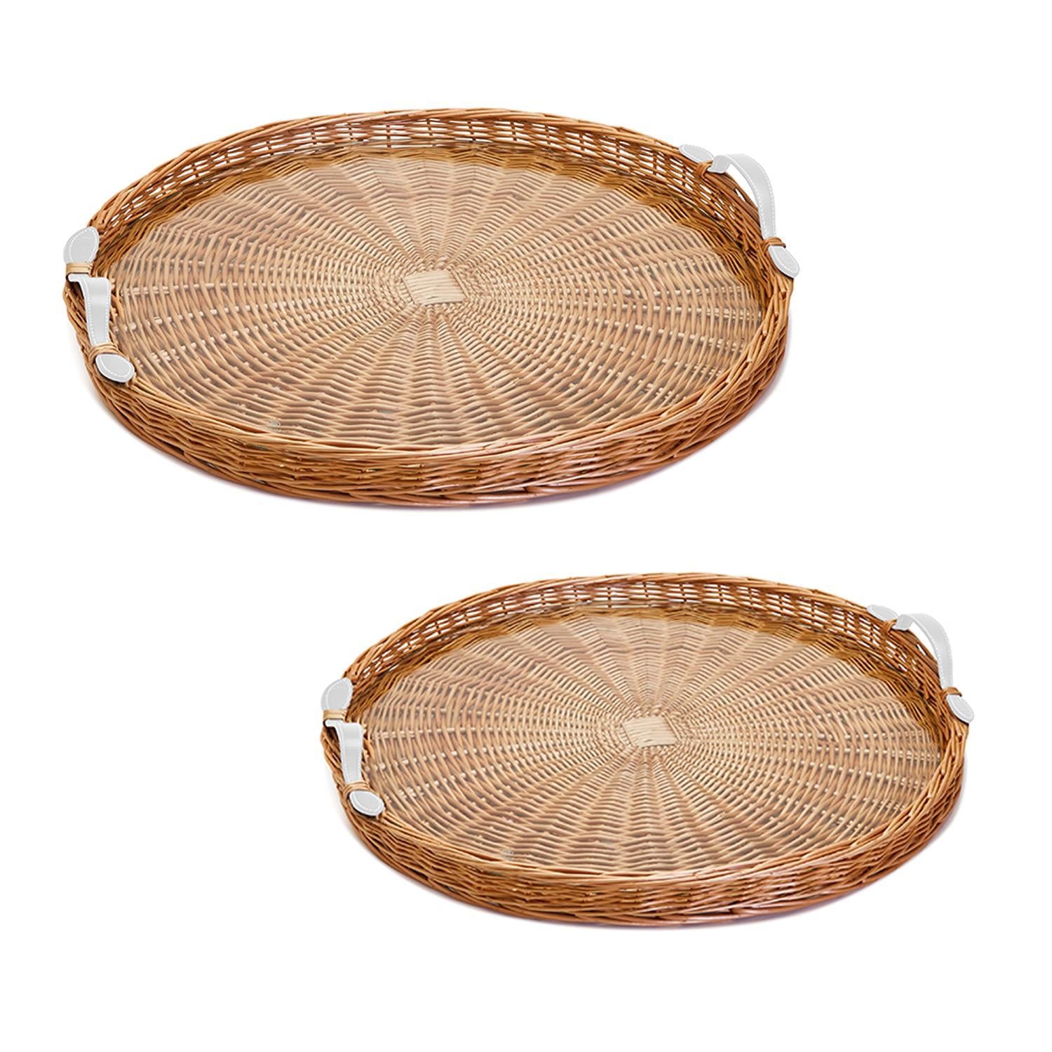 Round Wicker Tray with Handles Large