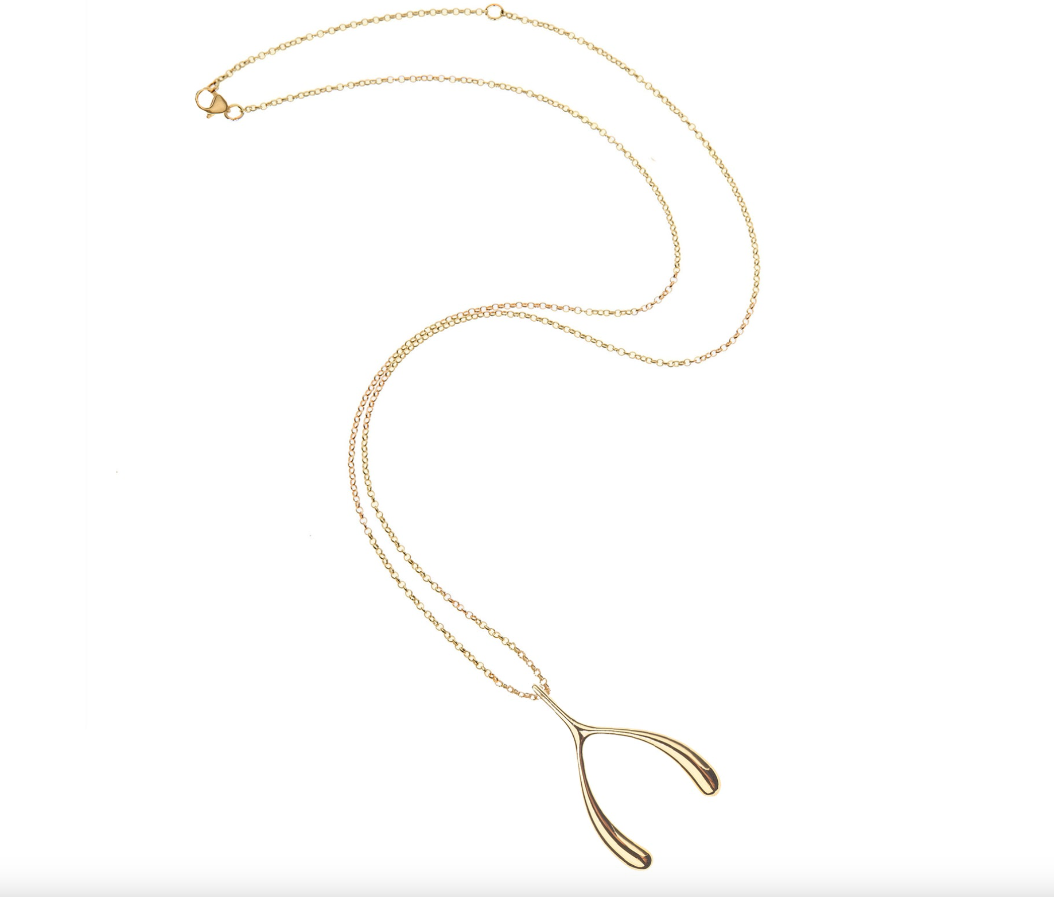 JANE WIN Lucky Gold Wishbone Pendant with 18&#39;-20&#39; Delicate Chain