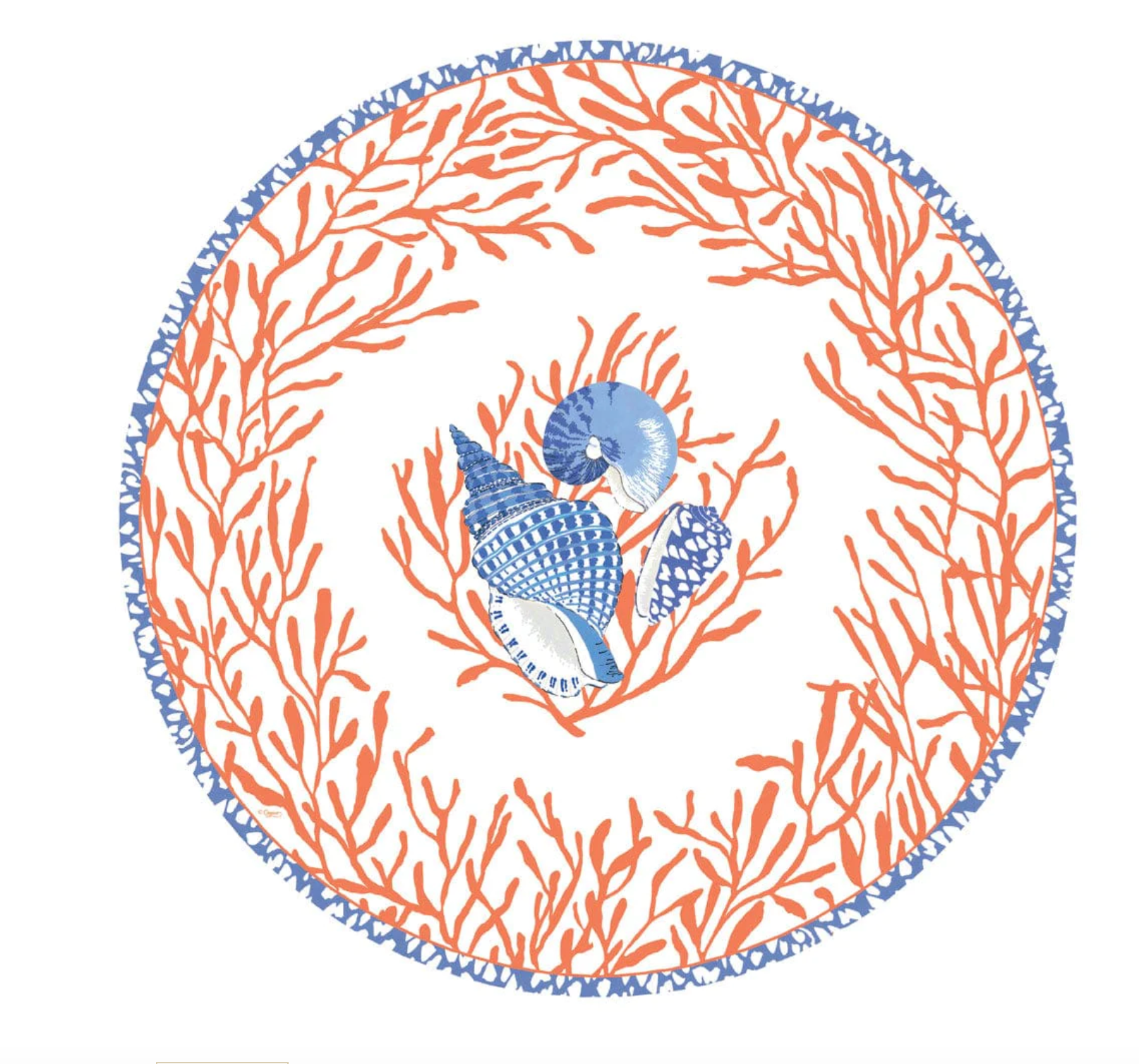 Shell Toile Paper Placemats in Coral &amp; Blue - Set/12