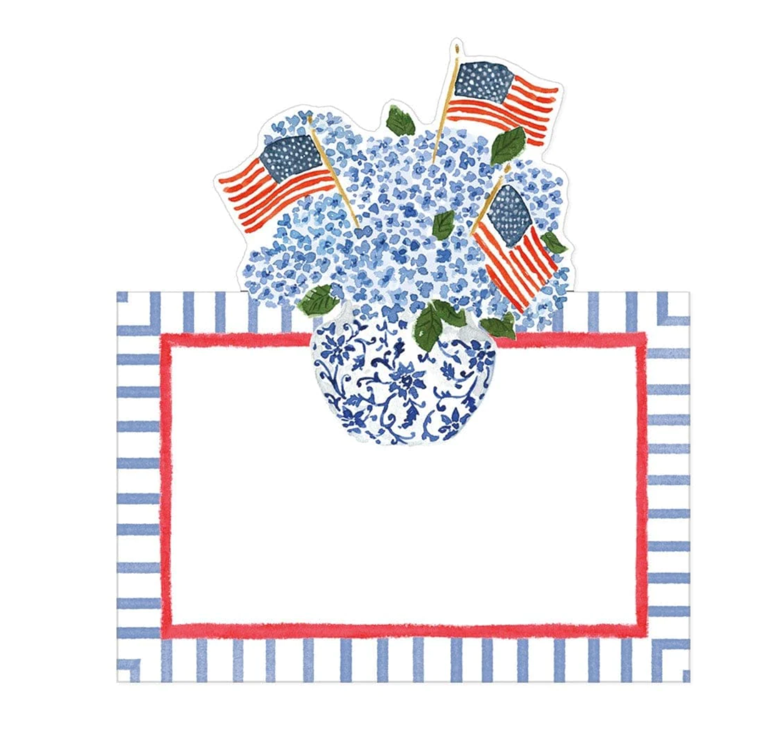Flags and Hydrangeas Die-Cut Place Cards - Set/8