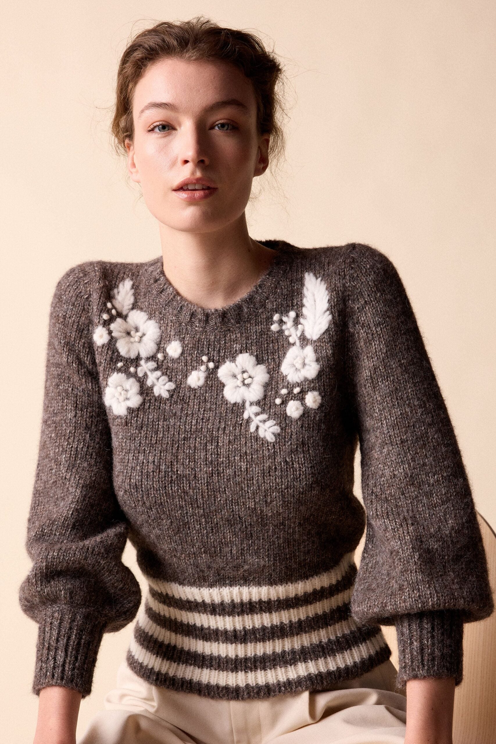 FINAL SALE ST. ROCHE Juniper Sweater Charcoal w/ Ivory